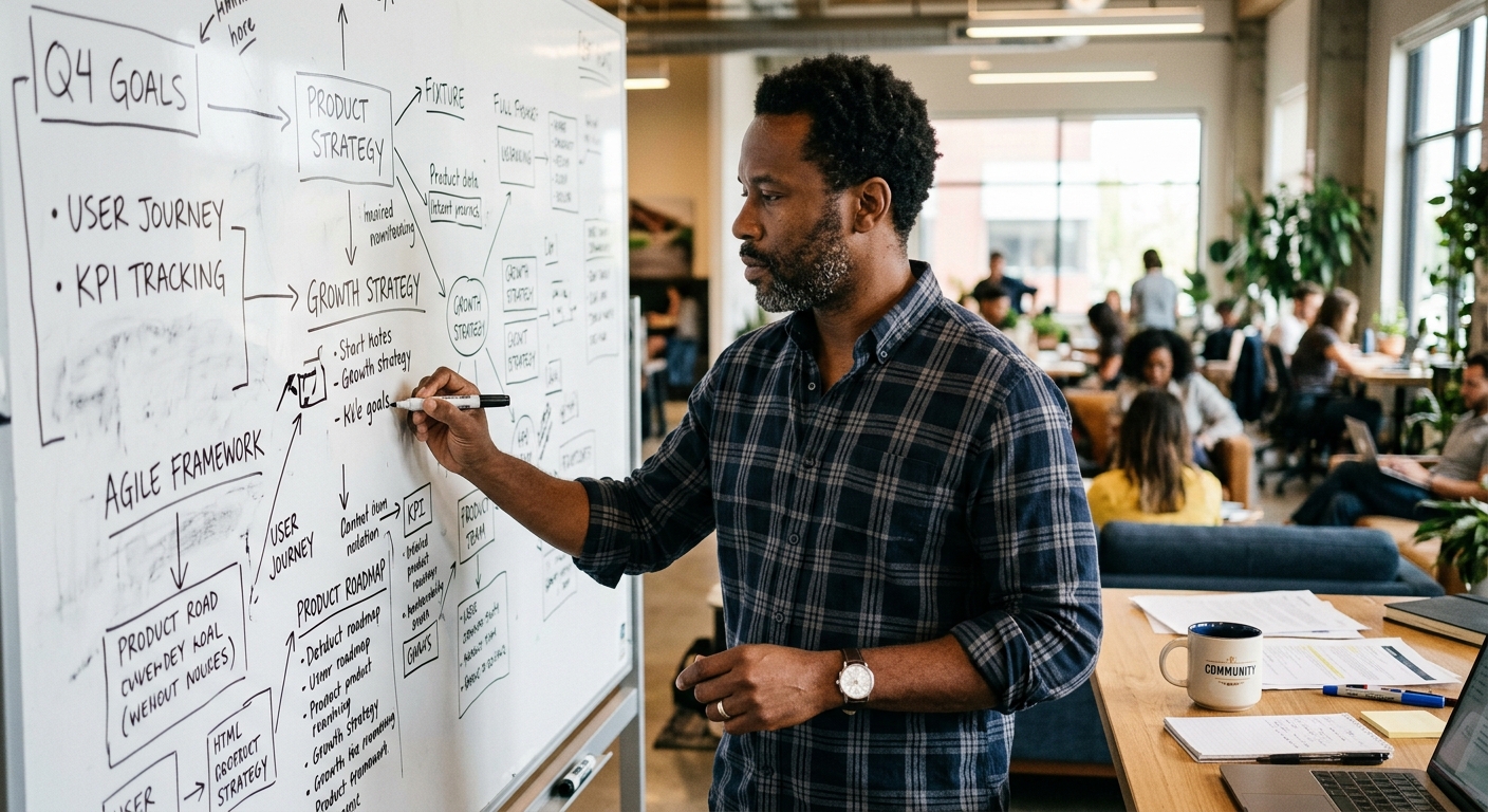Khary Reynolds reviewing notes in his library